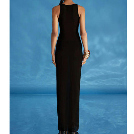 Women's Sexy Sleeveless Deep V Neck Cut Out Split Bodycon Maxi Dress