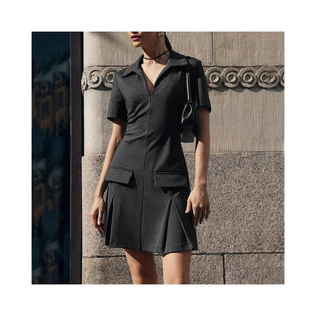 Women's Summer V Neck Mini Dress Short Sleeve Pleated A Line Short Dresses