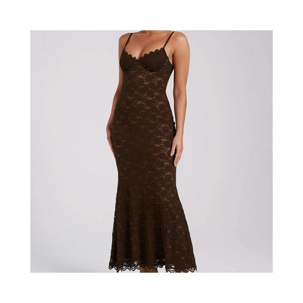 Women Sexy Backless Maxi Dresses Spaghetti Strap Sleeveless Lace Bodycon Dresses