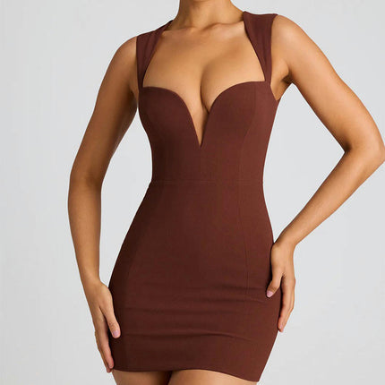 Women's Summer Bodycon Dresses Sexy Deep V Neck Backless Mini Dress