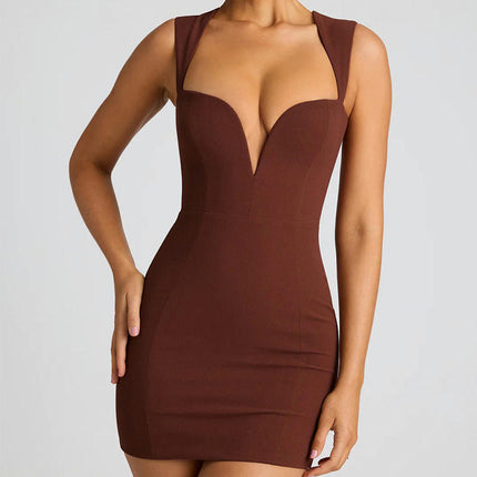 Women's Summer Bodycon Dresses Sexy Deep V Neck Backless Mini Dress