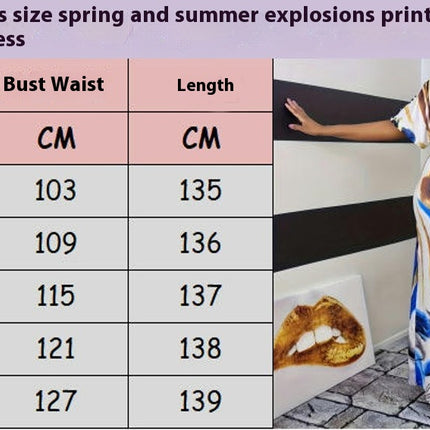 Women's Summer Plus Size Printed Sundress Loose One Shoulder Short Sleeve Maxi Dress