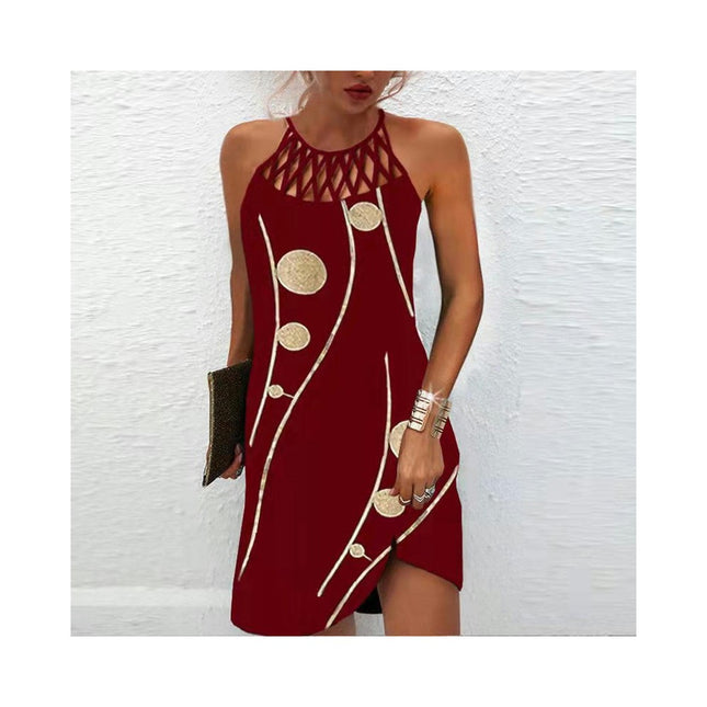 Women's Sexy Sleeveless Bodycon Halter Neck Cutout Mini Dress