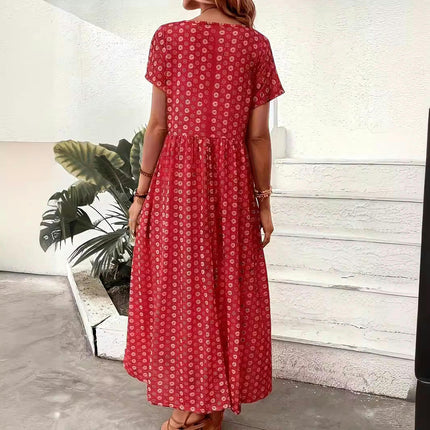 Women's Summer Short Sleeve Maxi Dresses Casual Crew Neck A-Line Flowy Dress