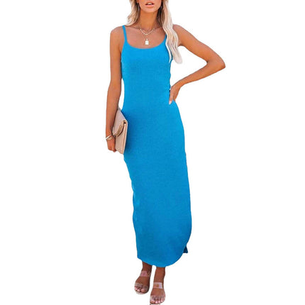 Women's Sexy Bodycon Party Dresses Sleeveless Spaghetti Strap Split Midi Dress