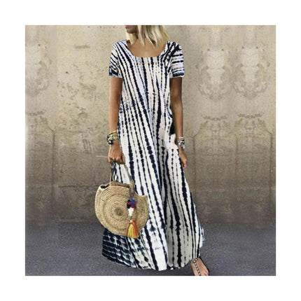 Women's Summer Short Sleeve Crew Neck Maxi Dresses Casual Printed Flowy Sundress