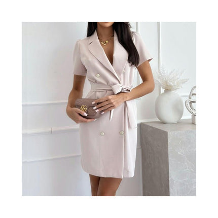 Women's Summer V-neck Short Sleeve Slim Fit Double Breasted Mini Blazer Dress