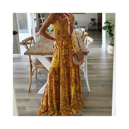 Boho Dresses for Women Long Summer Dress Sleeveless Spaghetti Strap Trendy Causal Sundress