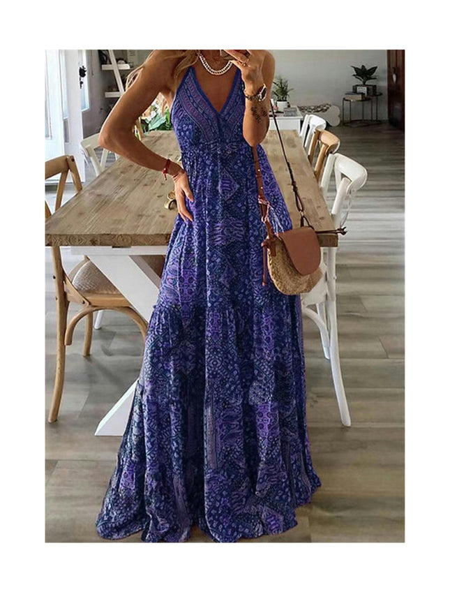 Boho Dresses for Women Long Summer Dress Sleeveless Spaghetti Strap Trendy Causal Sundress