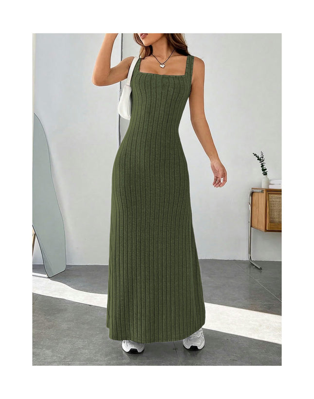 Women's Summer Bodycon Tank Dress Sexy Sleeveless Square Neck Maxi Dresses