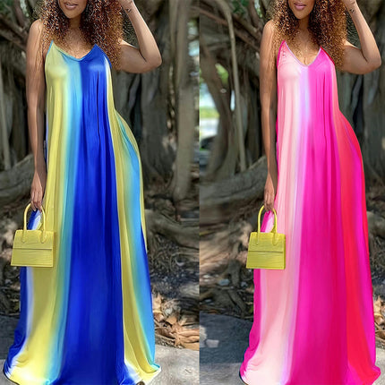 Women Casual Loose Spaghetti Strap Sundress Sleeveless V Neck Maxi Long Dresses