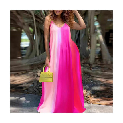 Women Casual Loose Spaghetti Strap Sundress Sleeveless V Neck Maxi Long Dresses