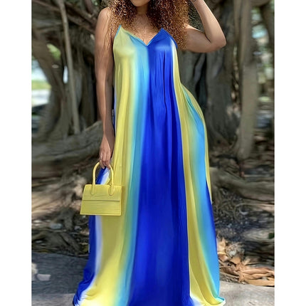 Women Casual Loose Spaghetti Strap Sundress Sleeveless V Neck Maxi Long Dresses