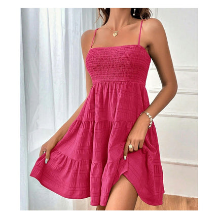 Womens Summer Dresses Square Neck Sleeveless Spaghetti Strap A Line Tiered Dress