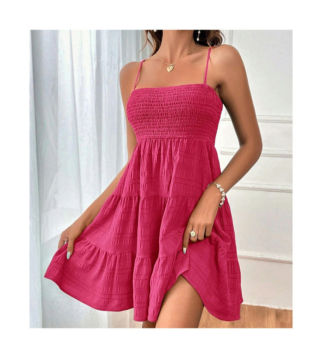 Womens Summer Dresses Square Neck Sleeveless Spaghetti Strap A Line Tiered Dress