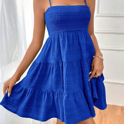 Womens Summer Dresses Square Neck Sleeveless Spaghetti Strap A Line Tiered Dress