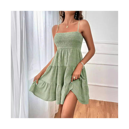 Womens Summer Dresses Square Neck Sleeveless Spaghetti Strap A Line Tiered Dress