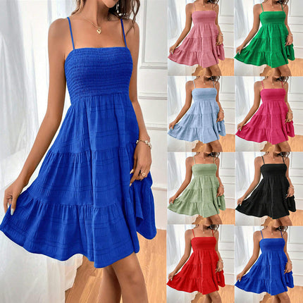 Womens Summer Dresses Square Neck Sleeveless Spaghetti Strap A Line Tiered Dress