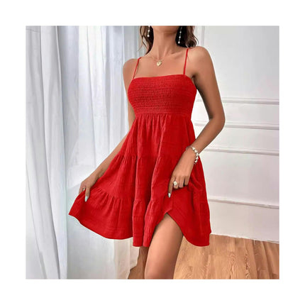 Womens Summer Dresses Square Neck Sleeveless Spaghetti Strap A Line Tiered Dress