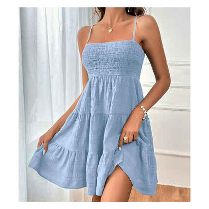 Womens Summer Dresses Square Neck Sleeveless Spaghetti Strap A Line Tiered Dress