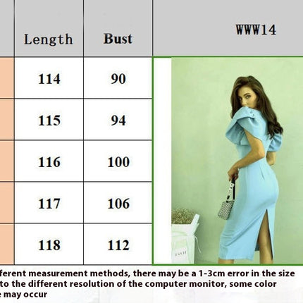 Women's Elegant Ruffle Short Sleeve Crew Neck Bodycon Midi Pencil Dress