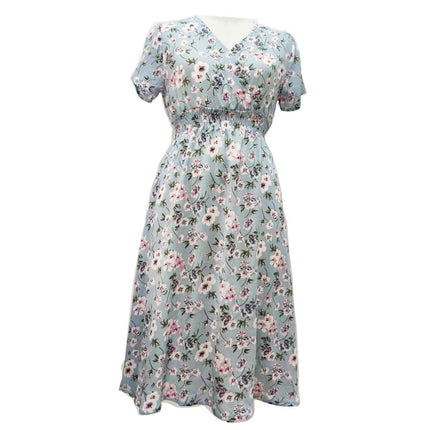 Women's Summer Casual Boho Dress Floral Short Sleeve A Line Midi Beach Dresses