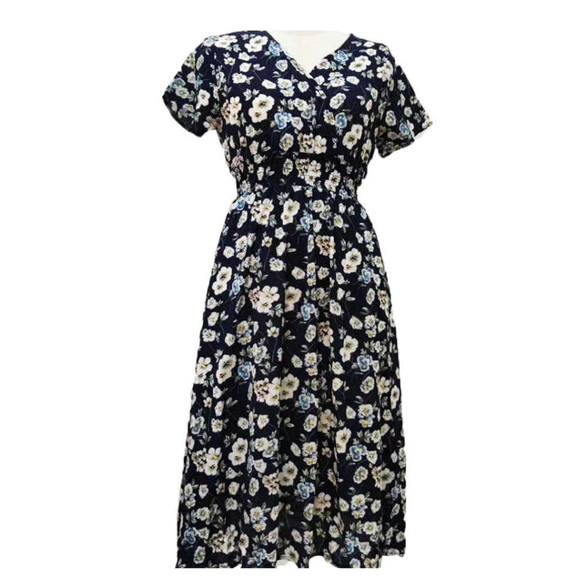 Women's Summer Casual Boho Dress Floral Short Sleeve A Line Midi Beach Dresses