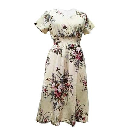 Women's Summer Casual Boho Dress Floral Short Sleeve A Line Midi Beach Dresses