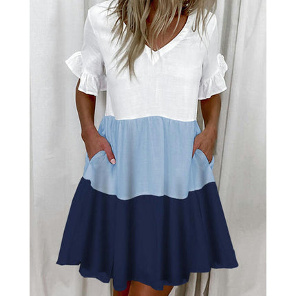 Womens Summer Ruffle Short Sleeve V Neck Mini Dress Casual Flowy Tiered Sundress