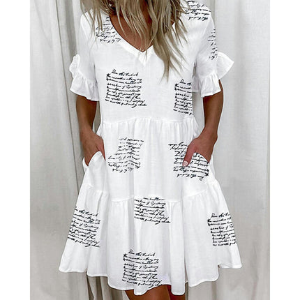 Womens Summer Ruffle Short Sleeve V Neck Mini Dress Casual Flowy Tiered Sundress