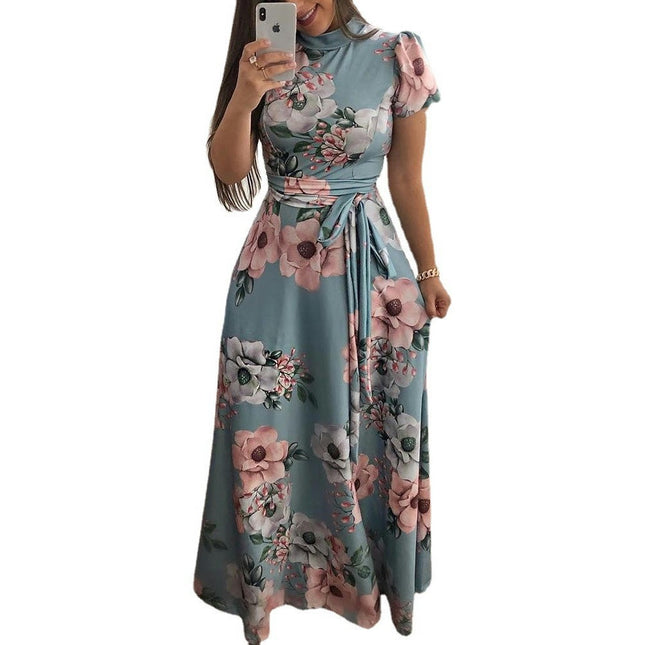 Womens Boho Maxi Dresses Summer Mock Neck Long/Short Sleeve Floral Flowy Casual Long Dress