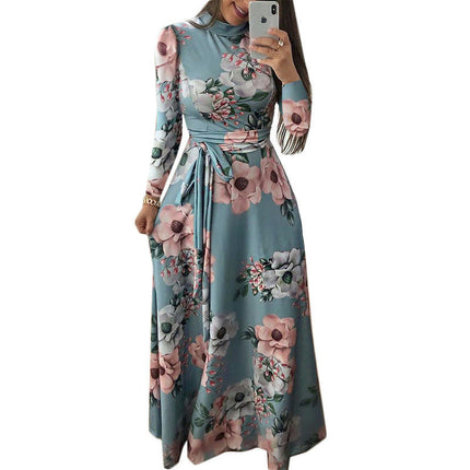 Womens Boho Maxi Dresses Summer Mock Neck Long/Short Sleeve Floral Flowy Casual Long Dress