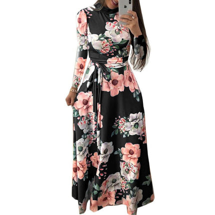 Womens Boho Maxi Dresses Summer Mock Neck Long/Short Sleeve Floral Flowy Casual Long Dress