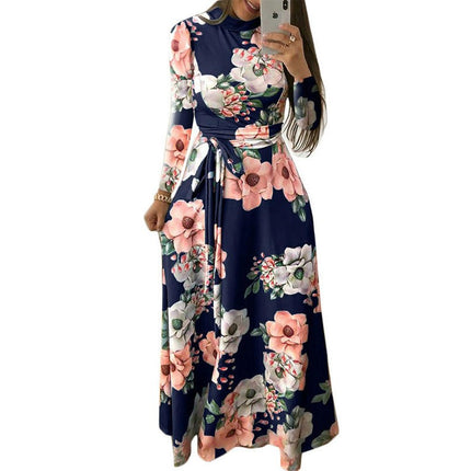 Womens Boho Maxi Dresses Summer Mock Neck Long/Short Sleeve Floral Flowy Casual Long Dress