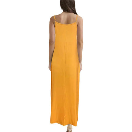 Womens Casual V Neck Sleeveless Spaghetti Strap Flowy Loose Long Maxi Beach Dress