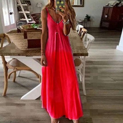 Women's Summer Casual Sleeveless V Neck Spaghetti Strap Maxi Long Dress