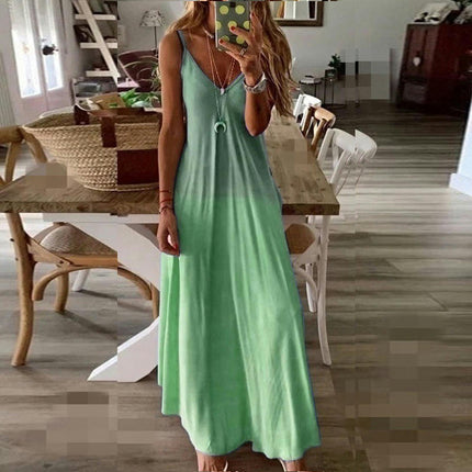 Women's Summer Casual Sleeveless V Neck Spaghetti Strap Maxi Long Dress