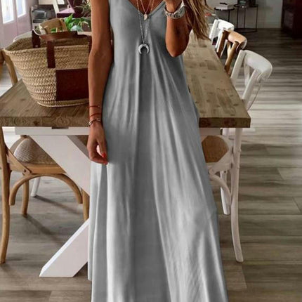 Women's Summer Casual Sleeveless V Neck Spaghetti Strap Maxi Long Dress