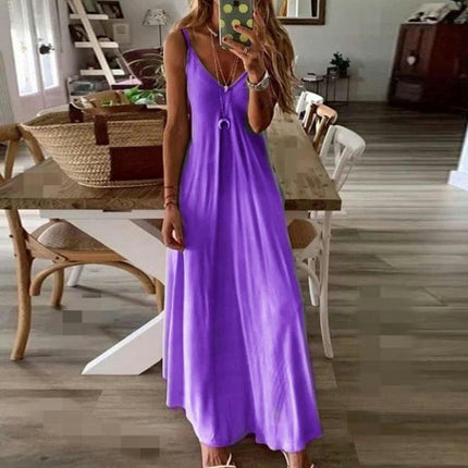 Women's Summer Casual Sleeveless V Neck Spaghetti Strap Maxi Long Dress