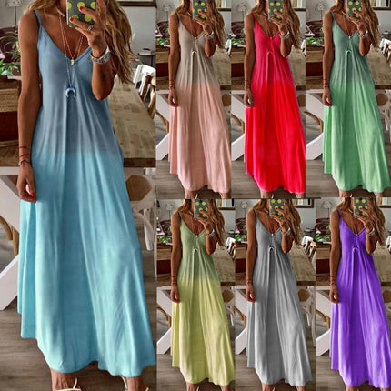 Women's Summer Casual Sleeveless V Neck Spaghetti Strap Maxi Long Dress