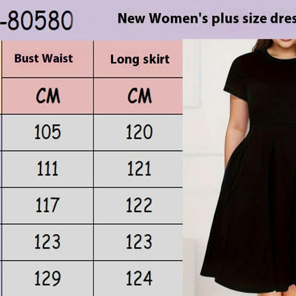 Women's Summer Plus Size Short Sleeve Midi  Dress Casual Crewneck Swing A Line Dress with Pockets