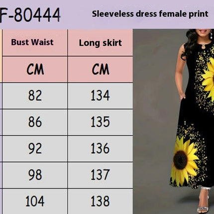 Women's Casual Summer Sleeveless Dress Loose Crew Neck Floral Printed Maxi Dresses