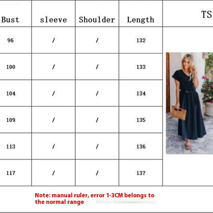 Women's Summer Dresses Casual Maxi Swing Short Sleeve V Neck A Line Dress with Belt