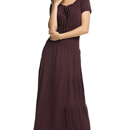 Women's Summer Casual Dresses Short Sleeve Crewneck Flowy Tiered Maxi Dress