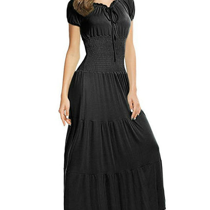 Women's Summer Casual Dresses Short Sleeve Crewneck Flowy Tiered Maxi Dress