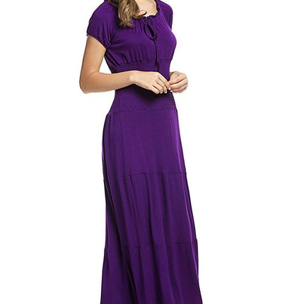 Women's Summer Casual Dresses Short Sleeve Crewneck Flowy Tiered Maxi Dress