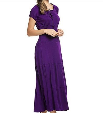 Women's Summer Casual Dresses Short Sleeve Crewneck Flowy Tiered Maxi Dress