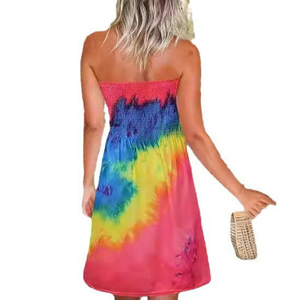 Tube Top Dress for Women Summer Beach Coverup Stretch Smocked Strapless Dress