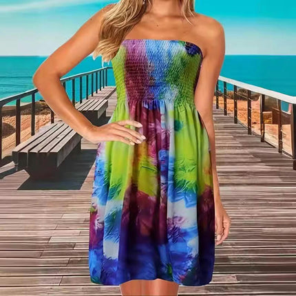 Tube Top Dress for Women Summer Beach Coverup Stretch Smocked Strapless Dress