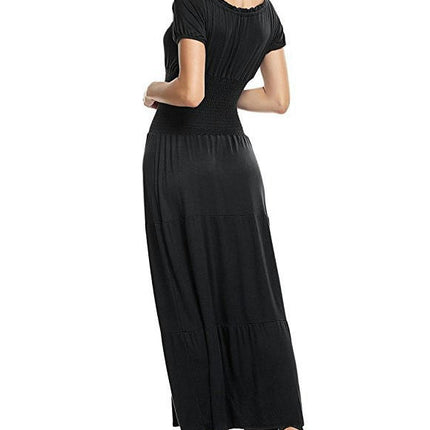 Women's Summer Casual Dresses Short Sleeve Crewneck Flowy Tiered Maxi Dress